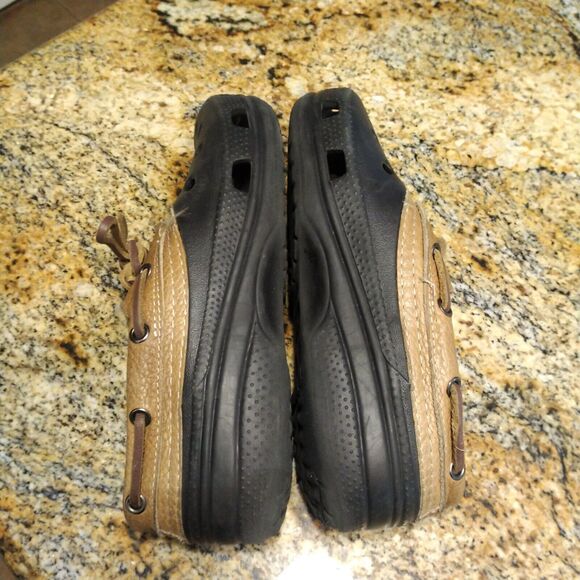 Crocs Islander Sport Pitcrew Black Brown Leather Sandals Lace up Size M6/W8 - Picture 9 of 12